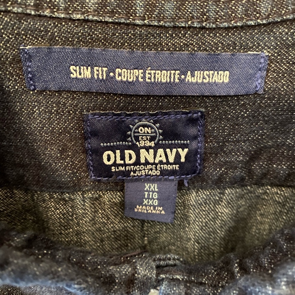 Old Navy Mens Denim Long Sleeve Shirt Slim Fit Sz XXL Blue Button Front - Picture 4 of 4